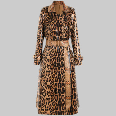 Leopard Print Goods Spring Autumn Snakeskin  Long Trench Coat - Modestly Vogue